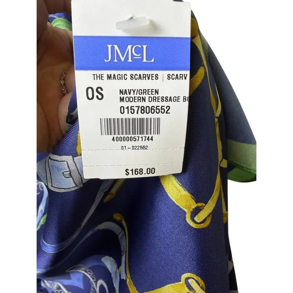 J. McLaughlin Magic Scarf Navy Green Equestrian Print New With Tags